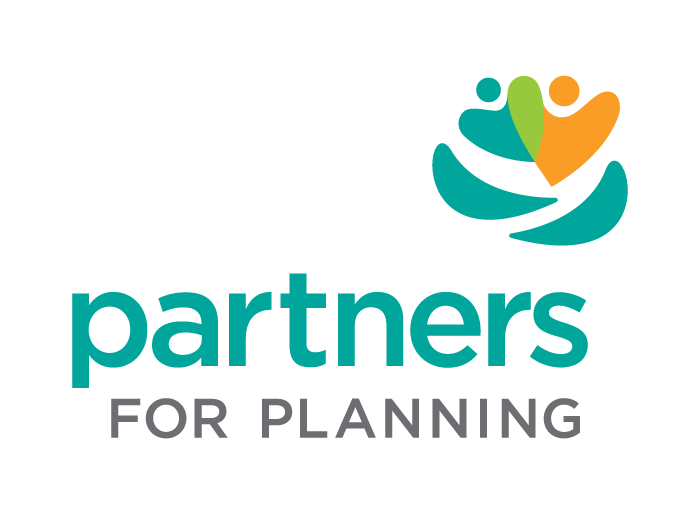 Logo featuring the text "partners for planning" with stylized figures in green and orange. The design emphasizes collaboration and support.